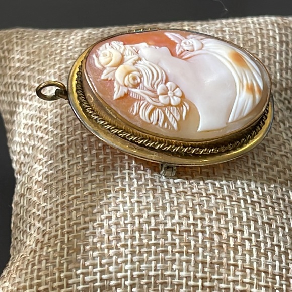 Lovely vintage cameo brooch and pendant profile of a beautiful woman carved with - Picture 7 of 11
